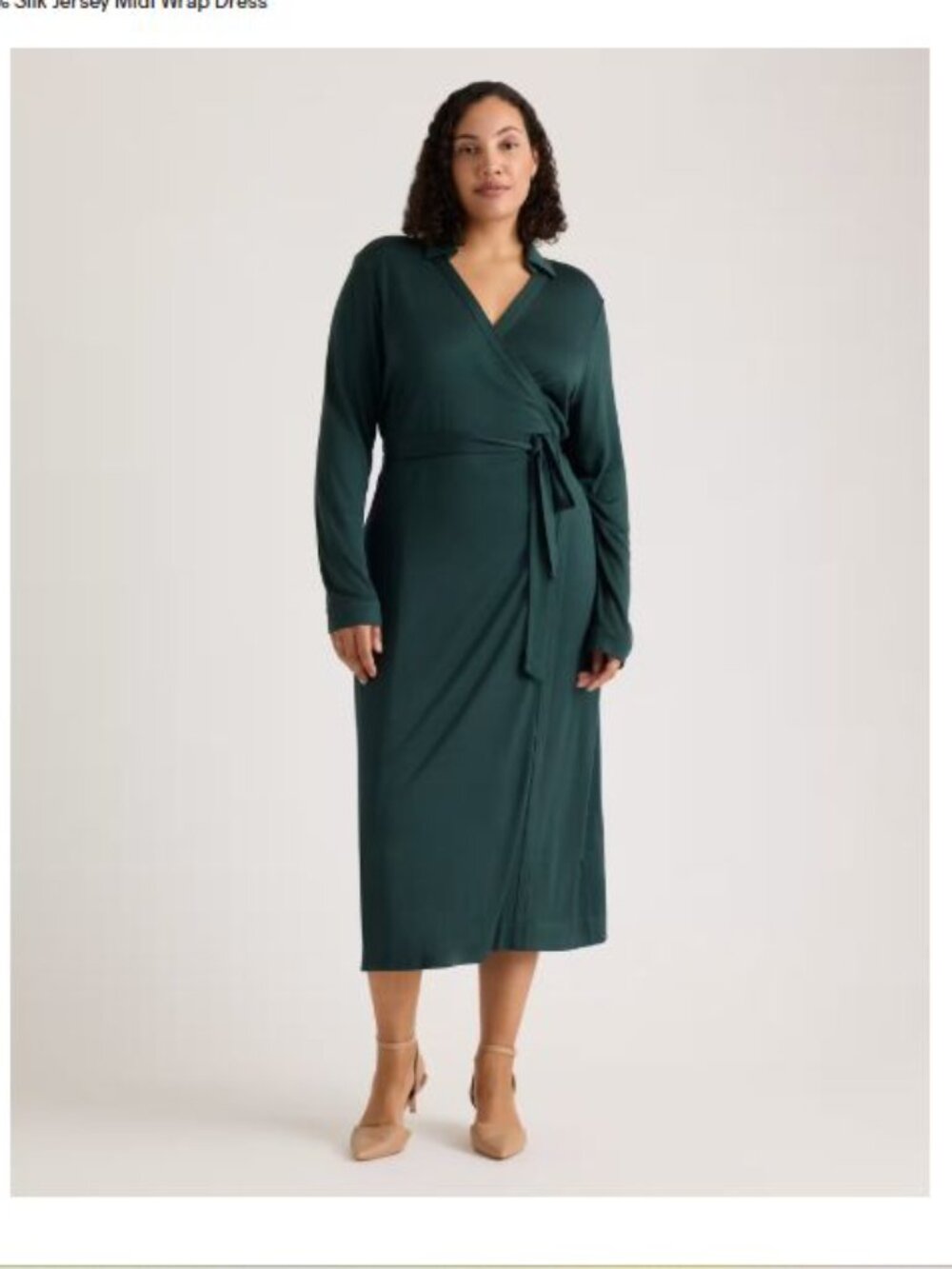NWOT $200 QUINCE 100% Silk Jersey Wrap Midi Dress Green Small Transitional Fall